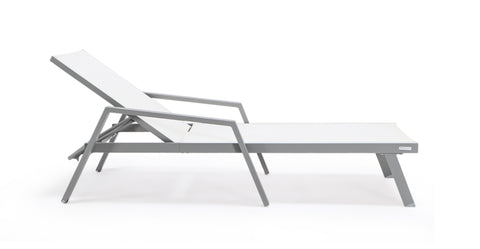 Marlin Modern Grey Aluminum Outdoor Chaise Lounge Chair Set of 2 With Arms and Square Fire Pit Side Table for Patio White