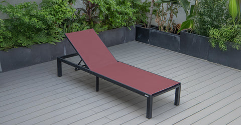 Marlin Aluminum Outdoor Chaise Lounge Chair with Sling Fabric Seat Burgundy / Black / Armless