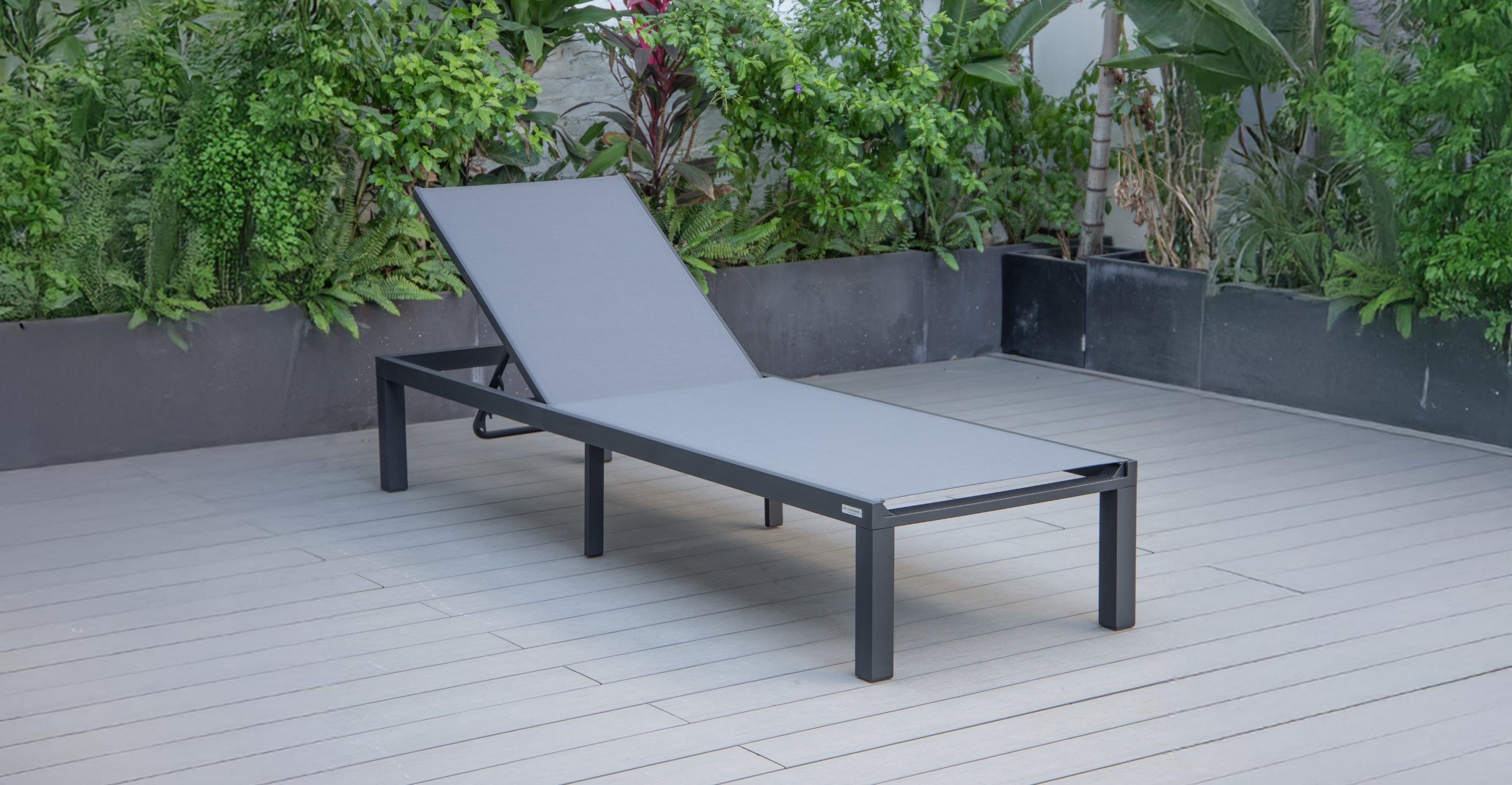 Marlin Aluminum Outdoor Chaise Lounge Chair with Sling Fabric Seat Dark Grey / Black / Armless