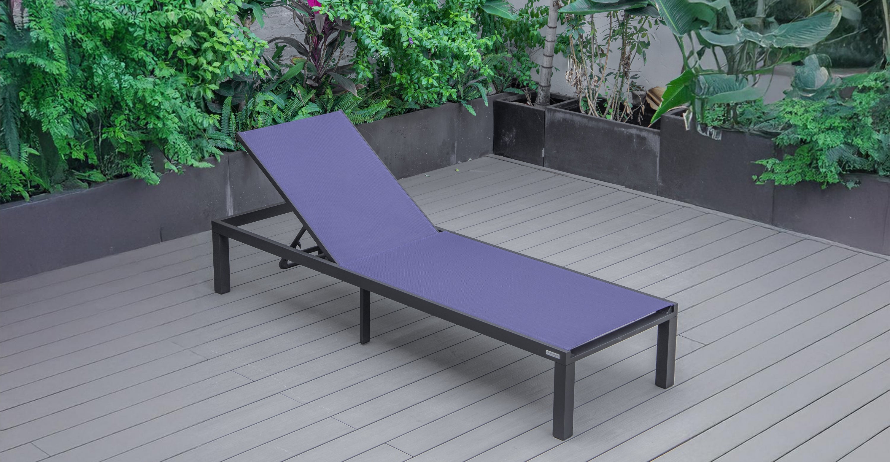 Marlin Aluminum Outdoor Chaise Lounge Chair with Sling Fabric Seat Navy Blue / Black / Armless