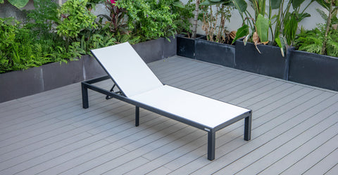 Marlin Aluminum Outdoor Chaise Lounge Chair with Sling Fabric Seat White / Black / Armless