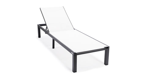 Marlin Aluminum Outdoor Chaise Lounge Chair with Sling Fabric Seat White / Black / Armless