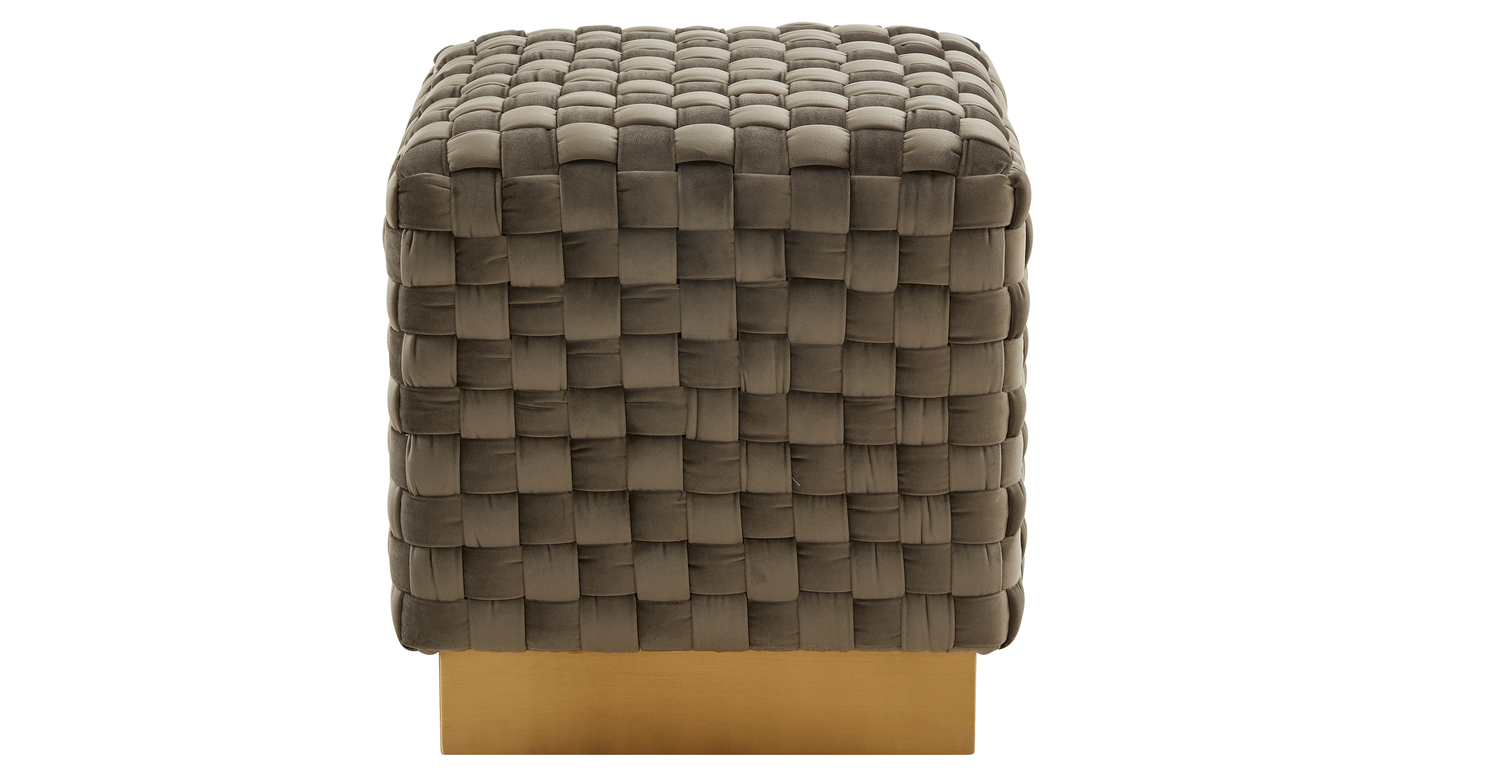 Myrtle 19" Square Weave Design Velvet Ottoman With Gold Base Dark Grey