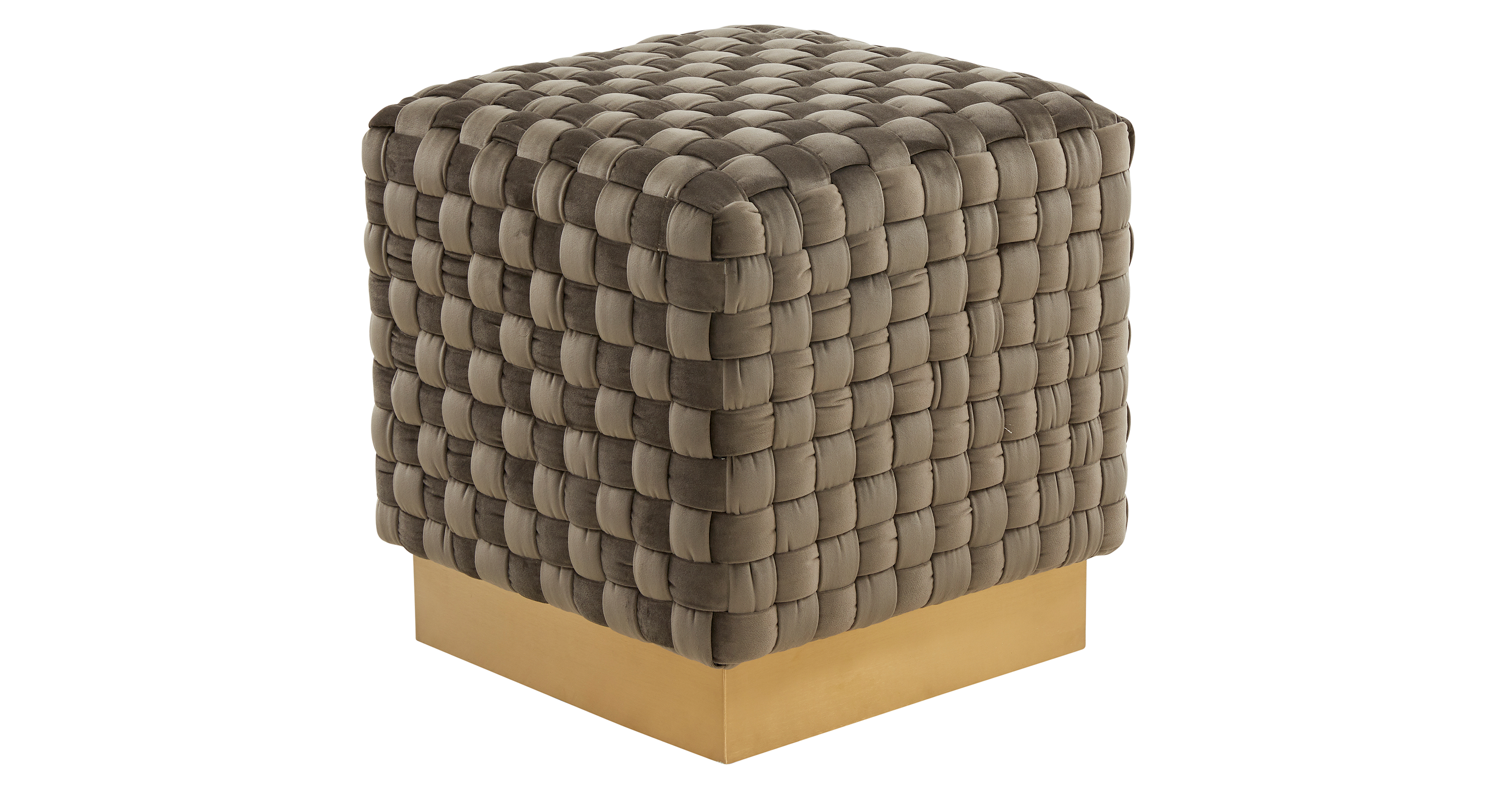 Myrtle 19" Square Weave Design Velvet Ottoman With Gold Base Dark Grey