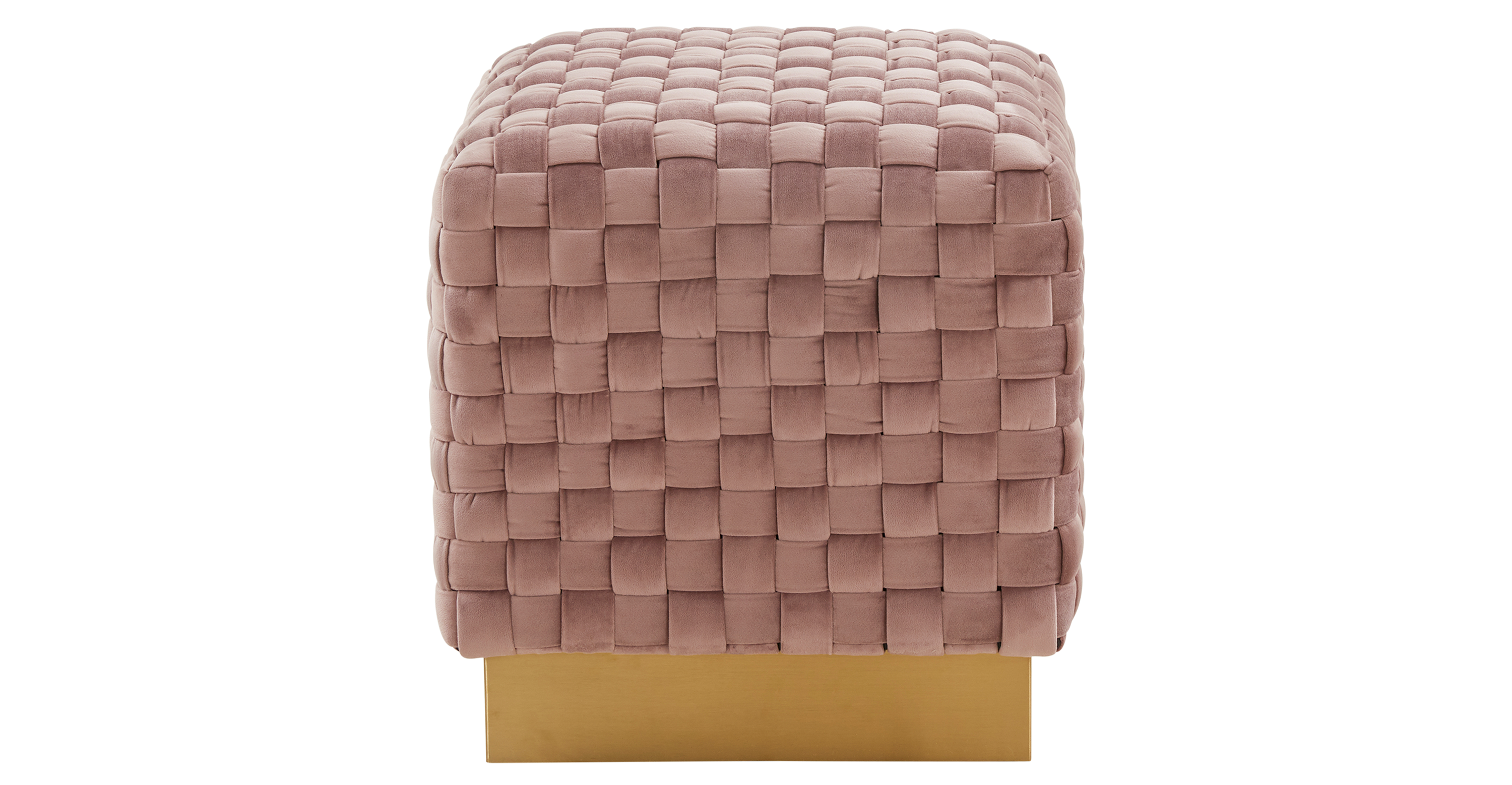 Myrtle 19" Square Weave Design Velvet Ottoman With Gold Base Pink