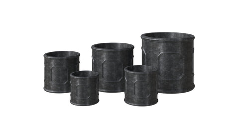 Meadow 5-Piece Fiberstone and MGO Clay Planter Set, Mid-Century Modern Round Planter Pot for Indoor and Outdoor Black