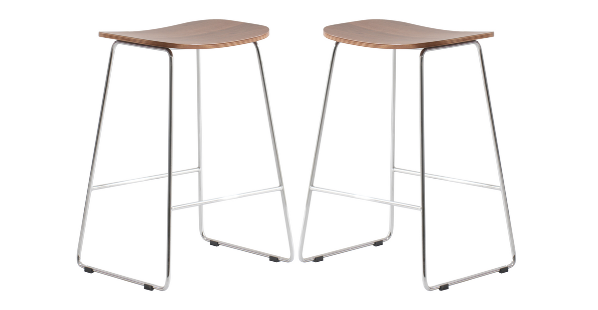 Melrose Modern Wood Counter Stool With Chrome Frame Walnut