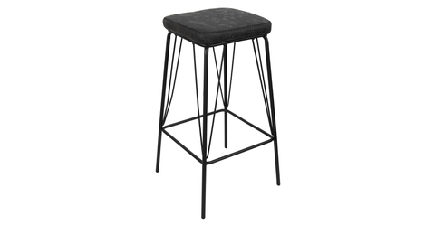 Millard Leather Bar Stool With Metal Frame Charcoal Black