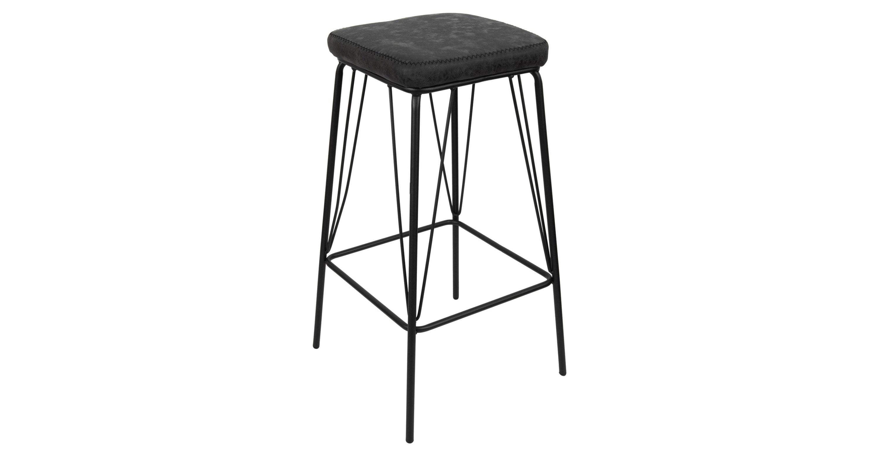 Millard Leather Bar Stool With Metal Frame Charcoal Black