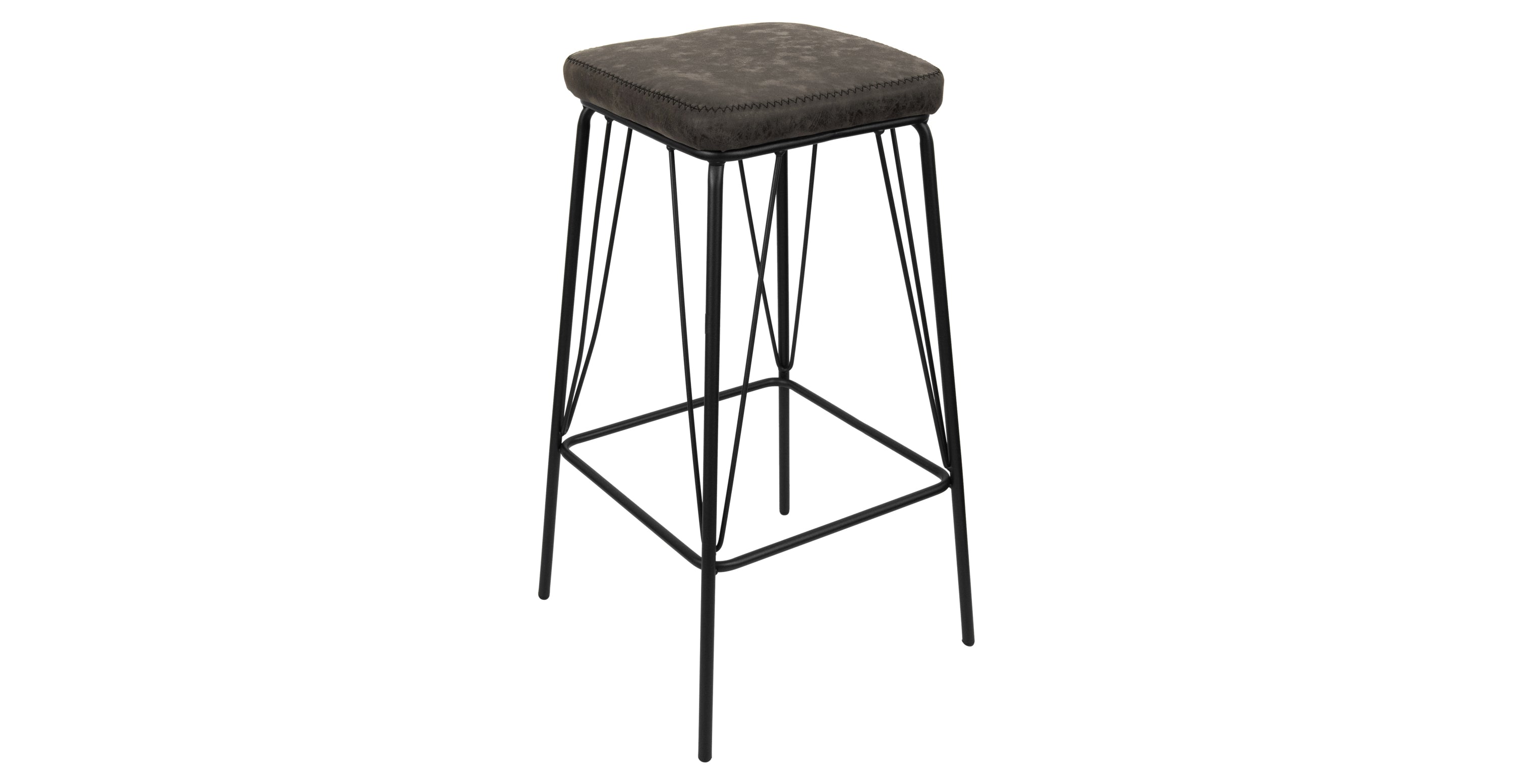 Millard Leather Bar Stool With Metal Frame Grey