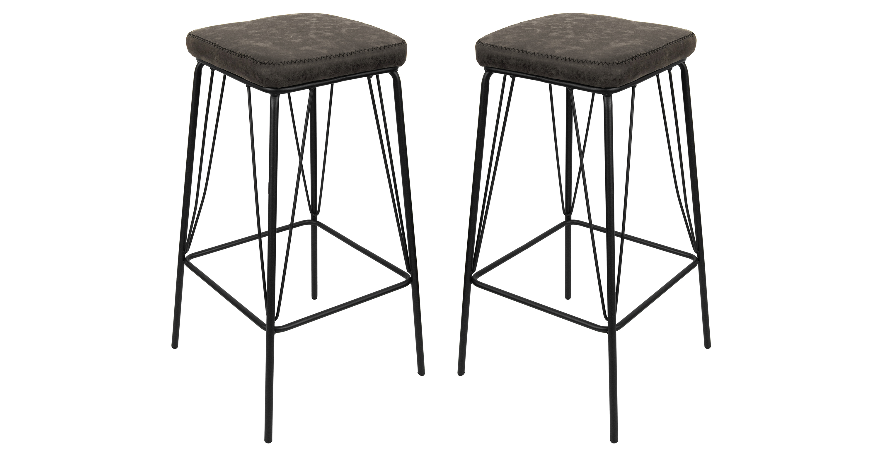 Millard Leather Bar Stool With Metal Frame Grey