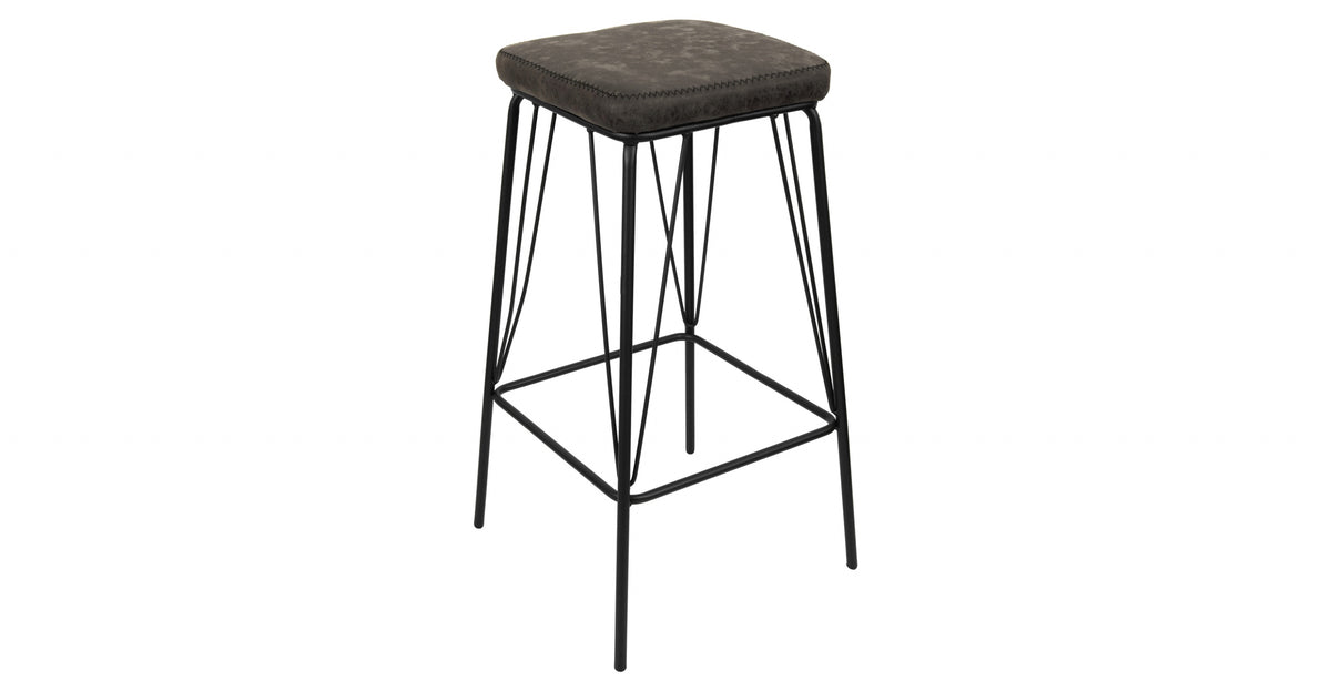 Millard Leather Bar Stool With Metal Frame Grey