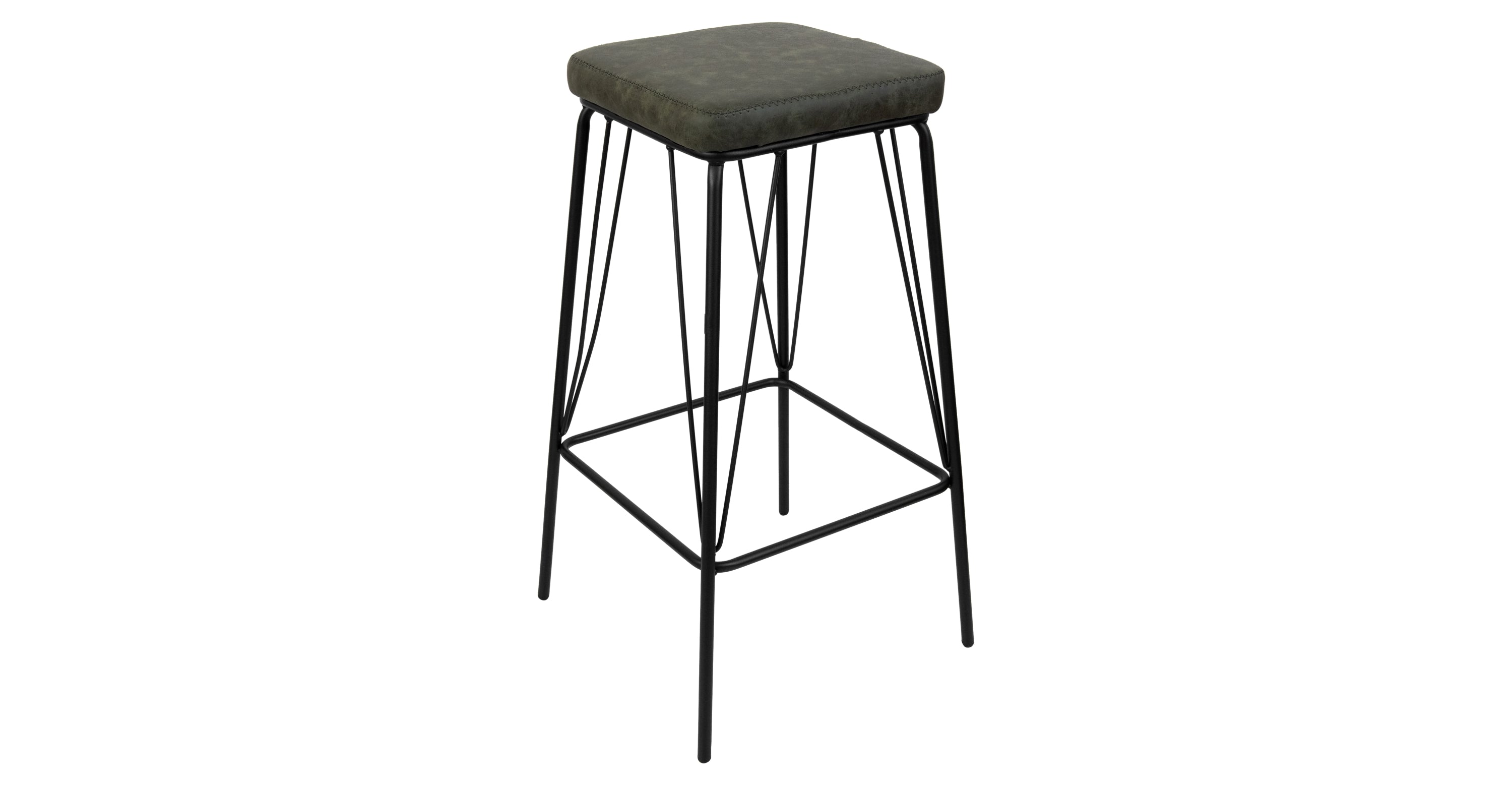 Millard Leather Bar Stool With Metal Frame Olive Green