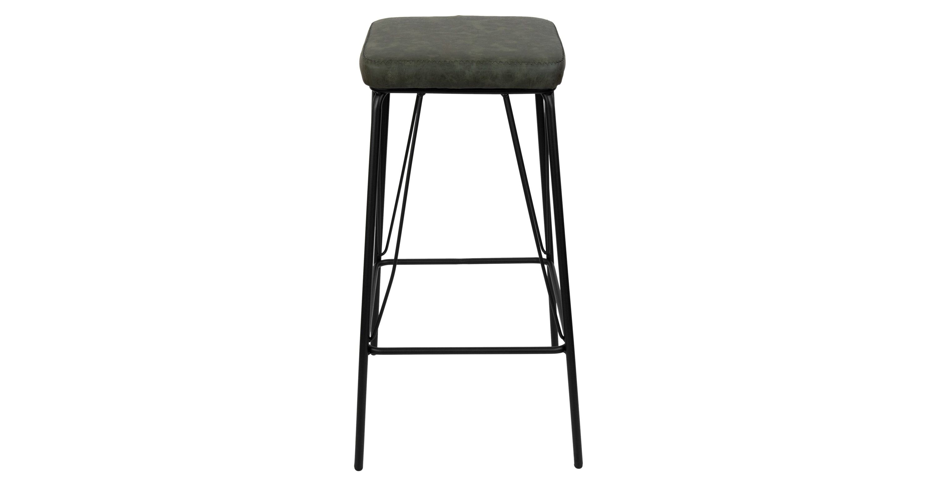 Millard Leather Bar Stool With Metal Frame Olive Green