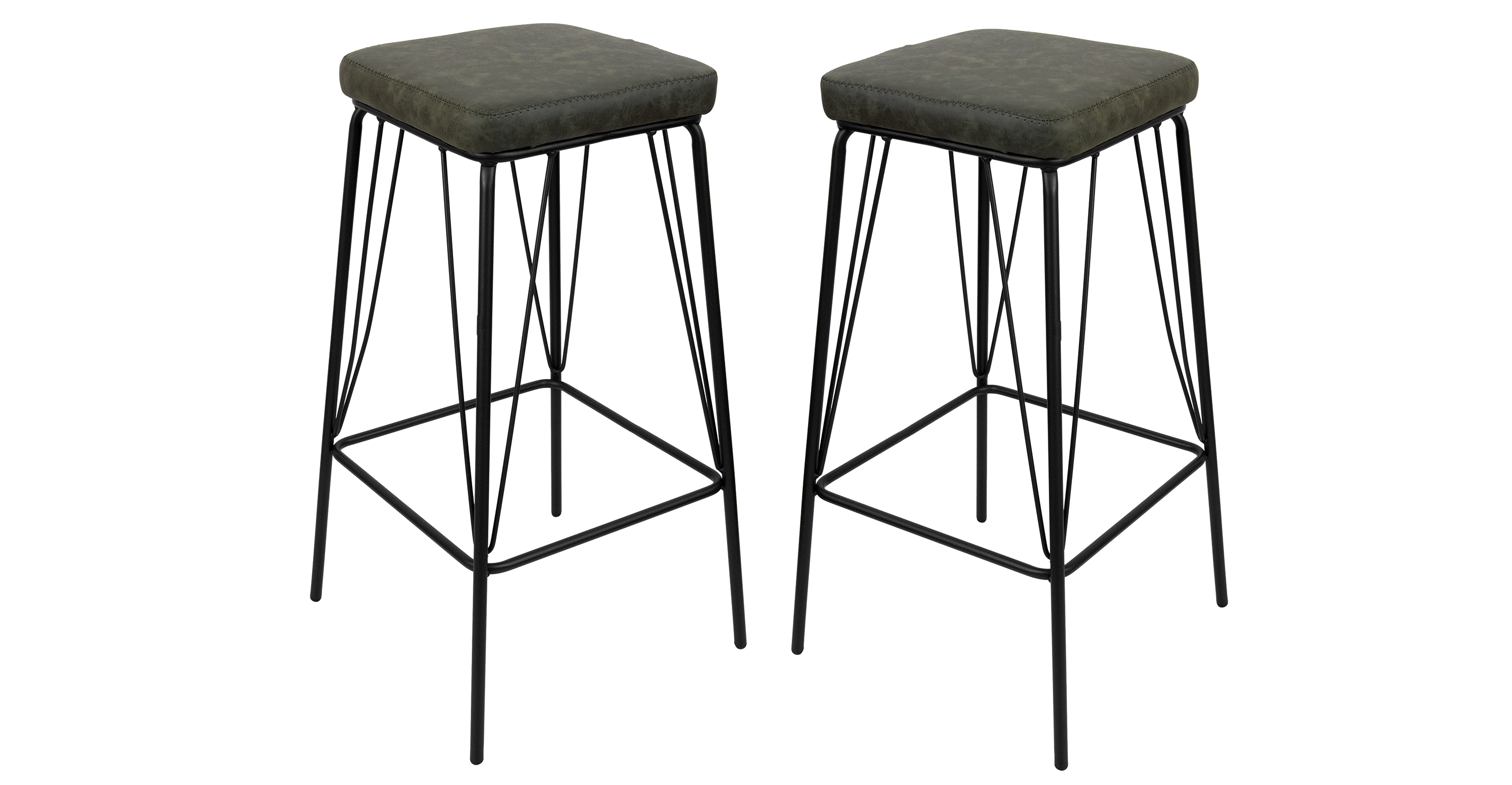 Millard Leather Bar Stool With Metal Frame Olive Green