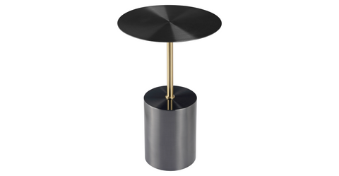 Malta Round Side Table Modern Accent End Table with Stainless Steel Pedestal Base Black