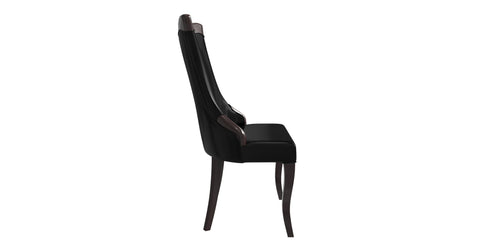 Novara Series Modern Dining Side Chair Upholstered in Leather/Velvet with Rubberwood Legs Black