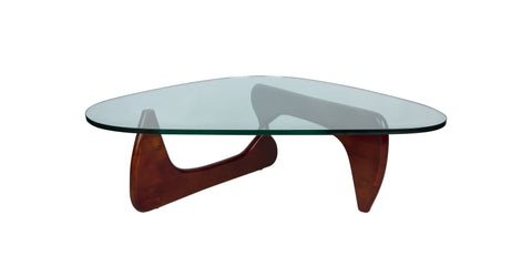 Imperial Triangular Coffee Table with a Glass Tabletop and Wood Base Cherry