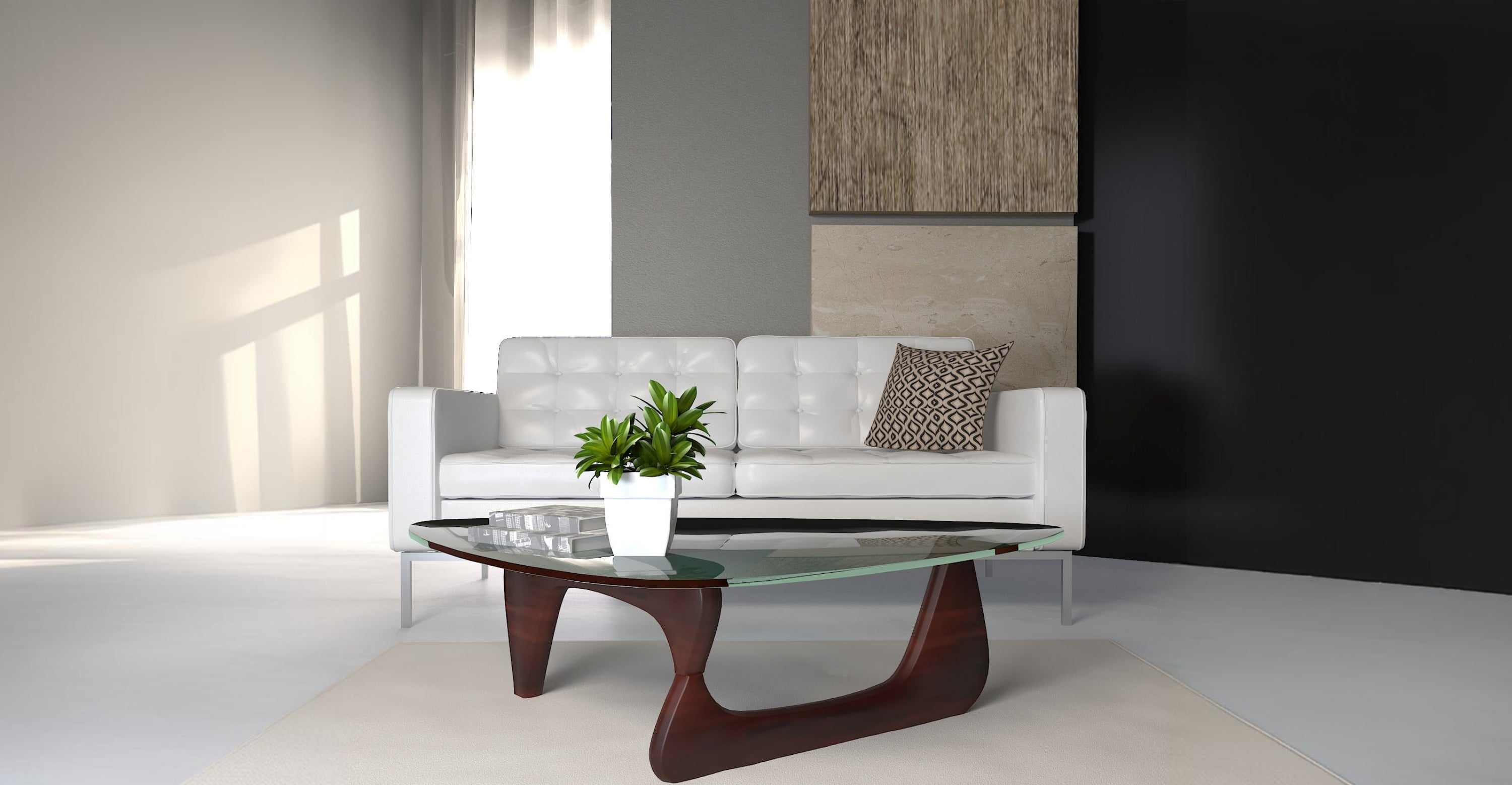 Imperial Triangular Coffee Table with a Glass Tabletop and Wood Base Cherry