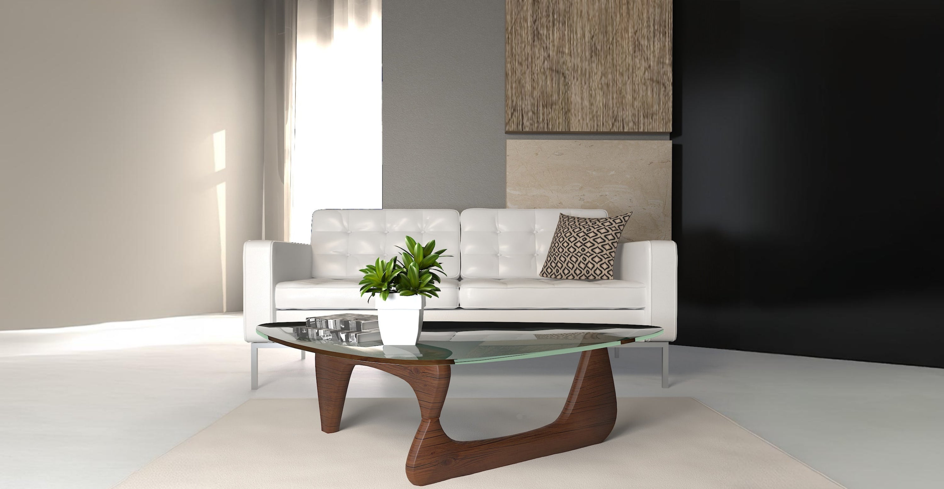 Imperial Triangular Coffee Table with a Glass Tabletop and Wood Base Dark Walnut