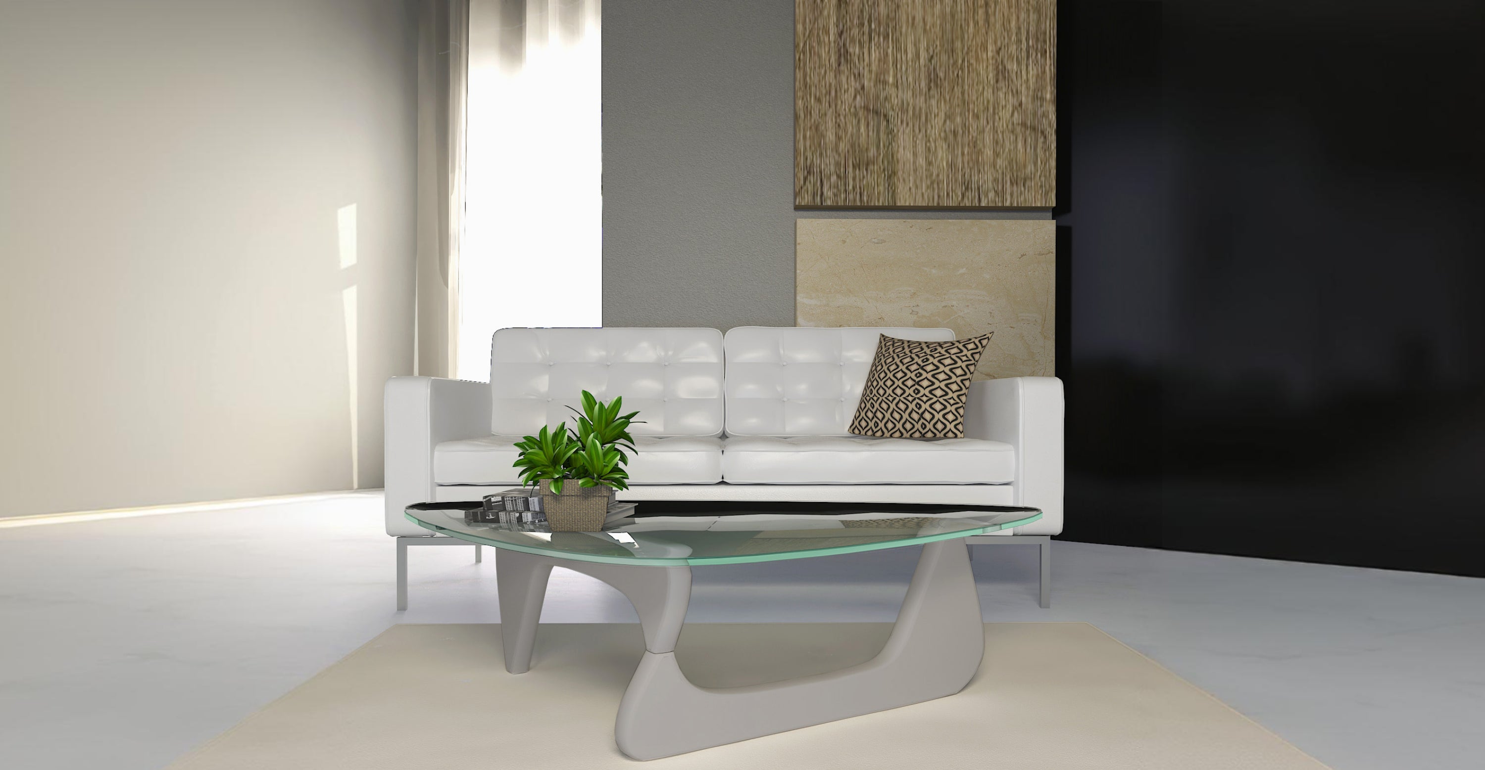 Imperial Triangular Coffee Table with a Glass Tabletop and Wood Base Grey