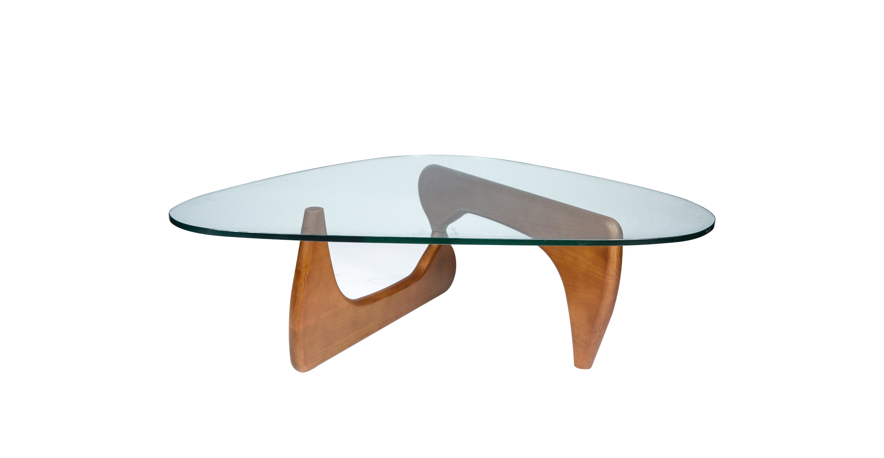 Imperial Triangular Coffee Table with a Glass Tabletop and Wood Base Light Walnut