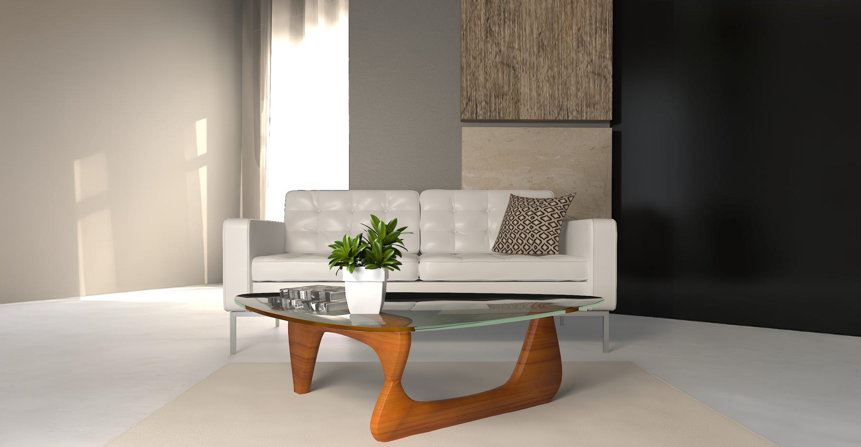 Imperial Triangular Coffee Table with a Glass Tabletop and Wood Base Light Walnut