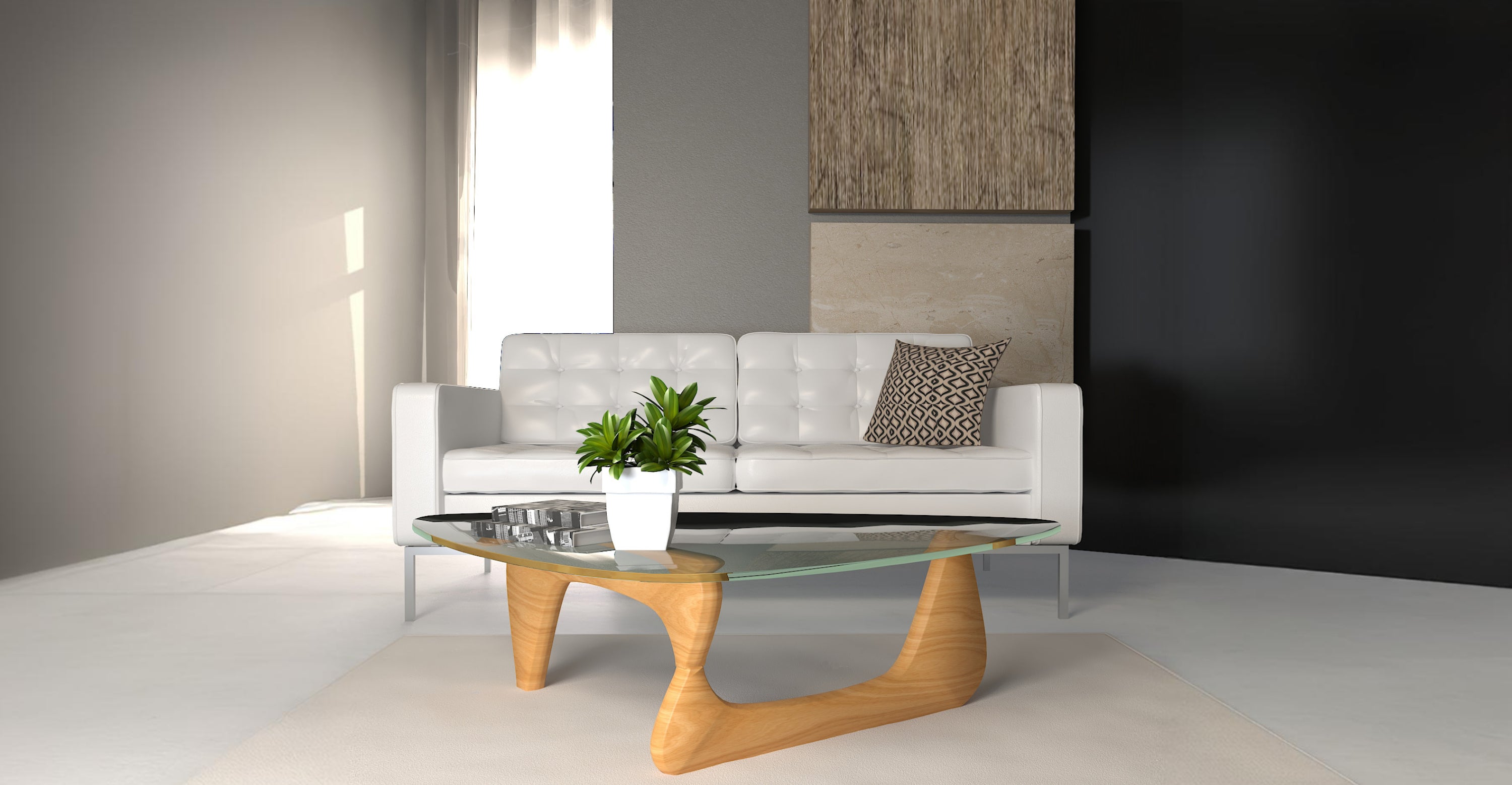 Imperial Triangular Coffee Table with a Glass Tabletop and Wood Base Natural Wood