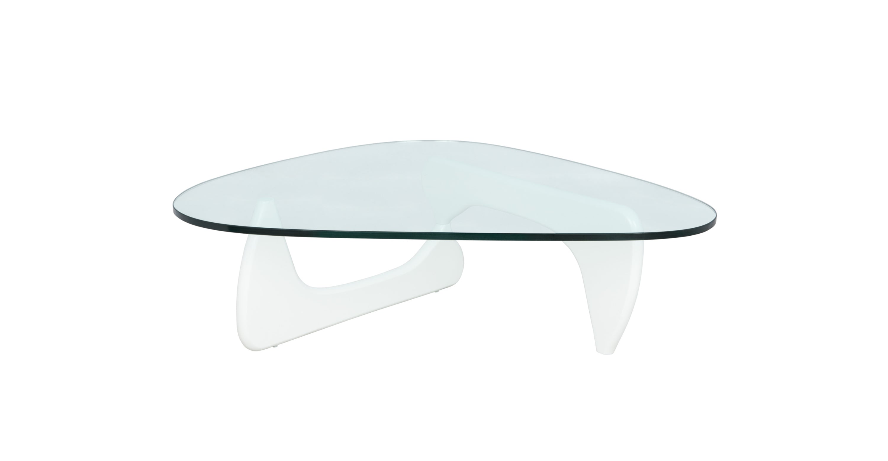 Imperial Triangular Coffee Table with a Glass Tabletop and Wood Base White