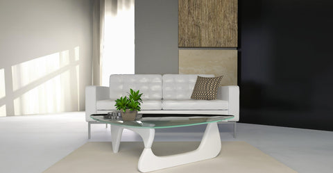 Imperial Triangular Coffee Table with a Glass Tabletop and Wood Base White