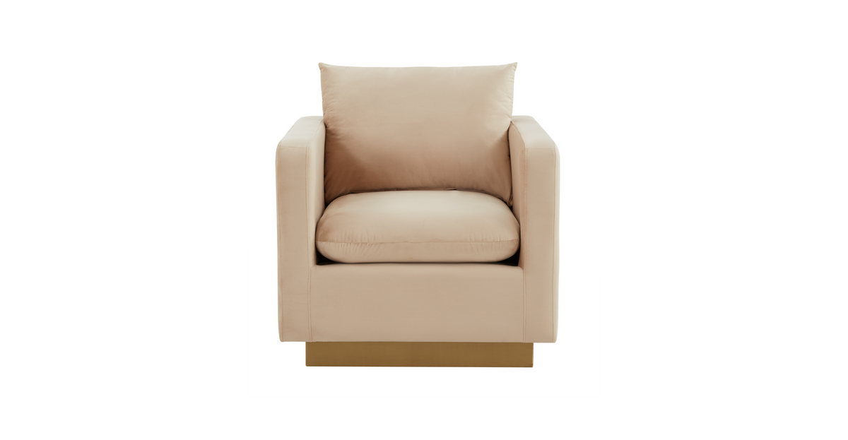 Nervo Modern Mid-Century Upholstered Velvet/Leather Accent Chair with Gold Base Beige / Velvet