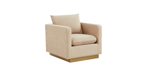 Nervo Modern Mid-Century Upholstered Velvet/Leather Accent Chair with Gold Base Beige / Velvet