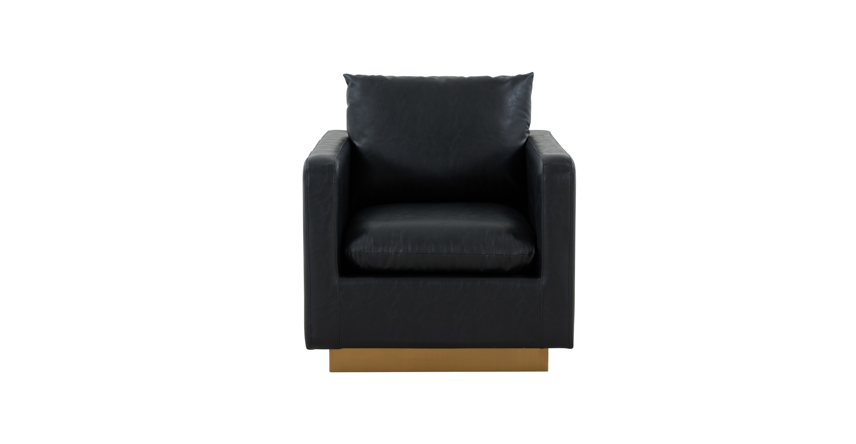 Nervo Modern Mid-Century Upholstered Velvet/Leather Accent Chair with Gold Base Black / Leather