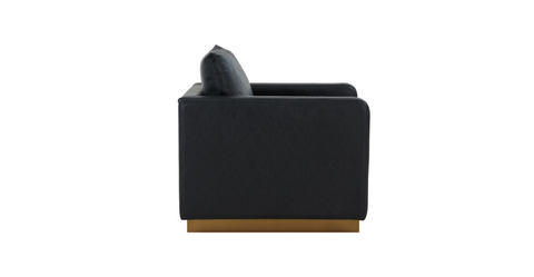 Nervo Modern Mid-Century Upholstered Velvet/Leather Accent Chair with Gold Base Black / Leather