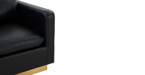 Nervo Modern Mid-Century Upholstered Velvet/Leather Accent Chair with Gold Base Black / Leather