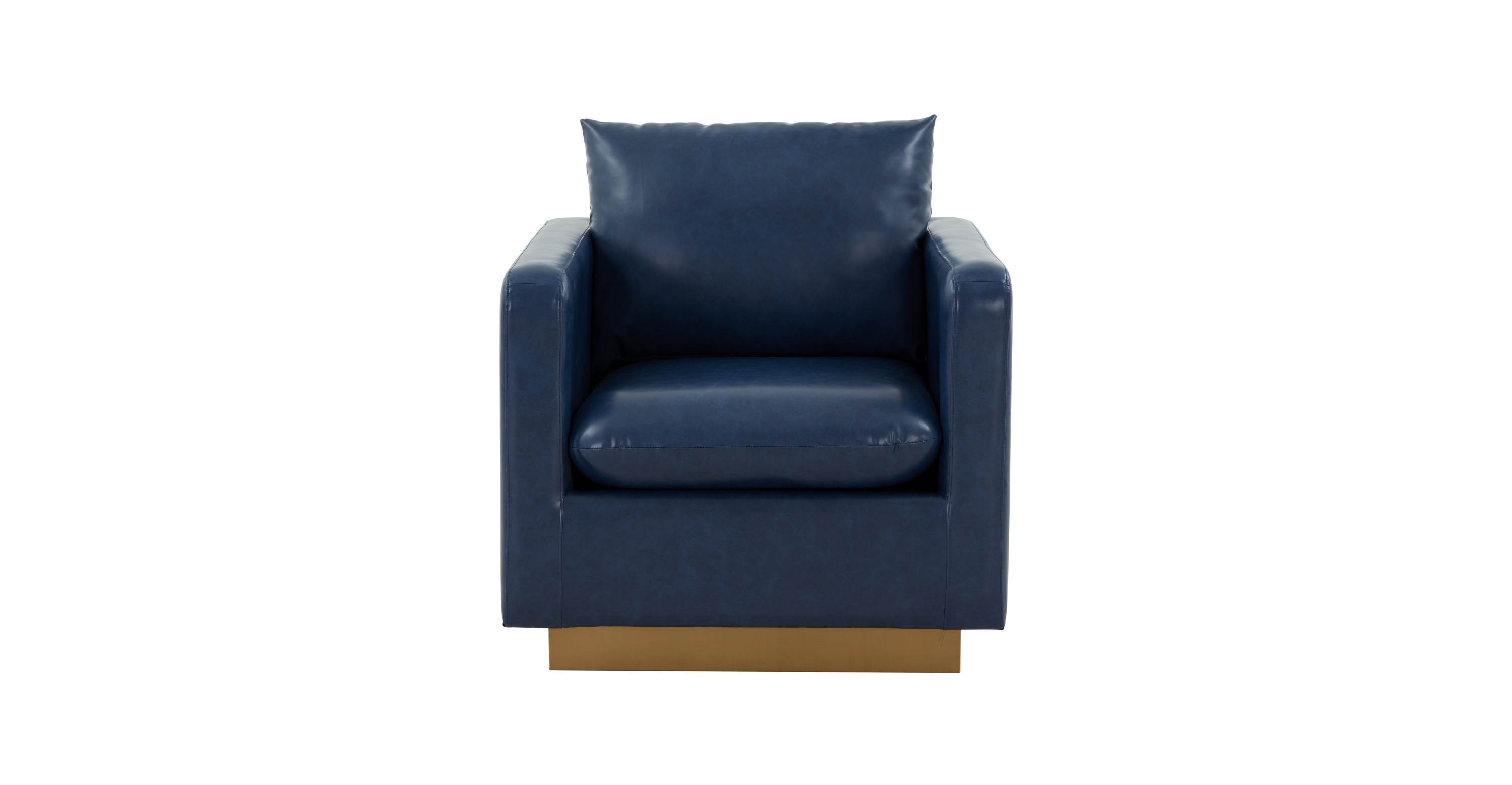 Nervo Modern Mid-Century Upholstered Velvet/Leather Accent Chair with Gold Base Navy Blue / Leather