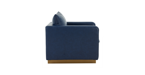 Nervo Modern Mid-Century Upholstered Velvet/Leather Accent Chair with Gold Base Navy Blue / Leather