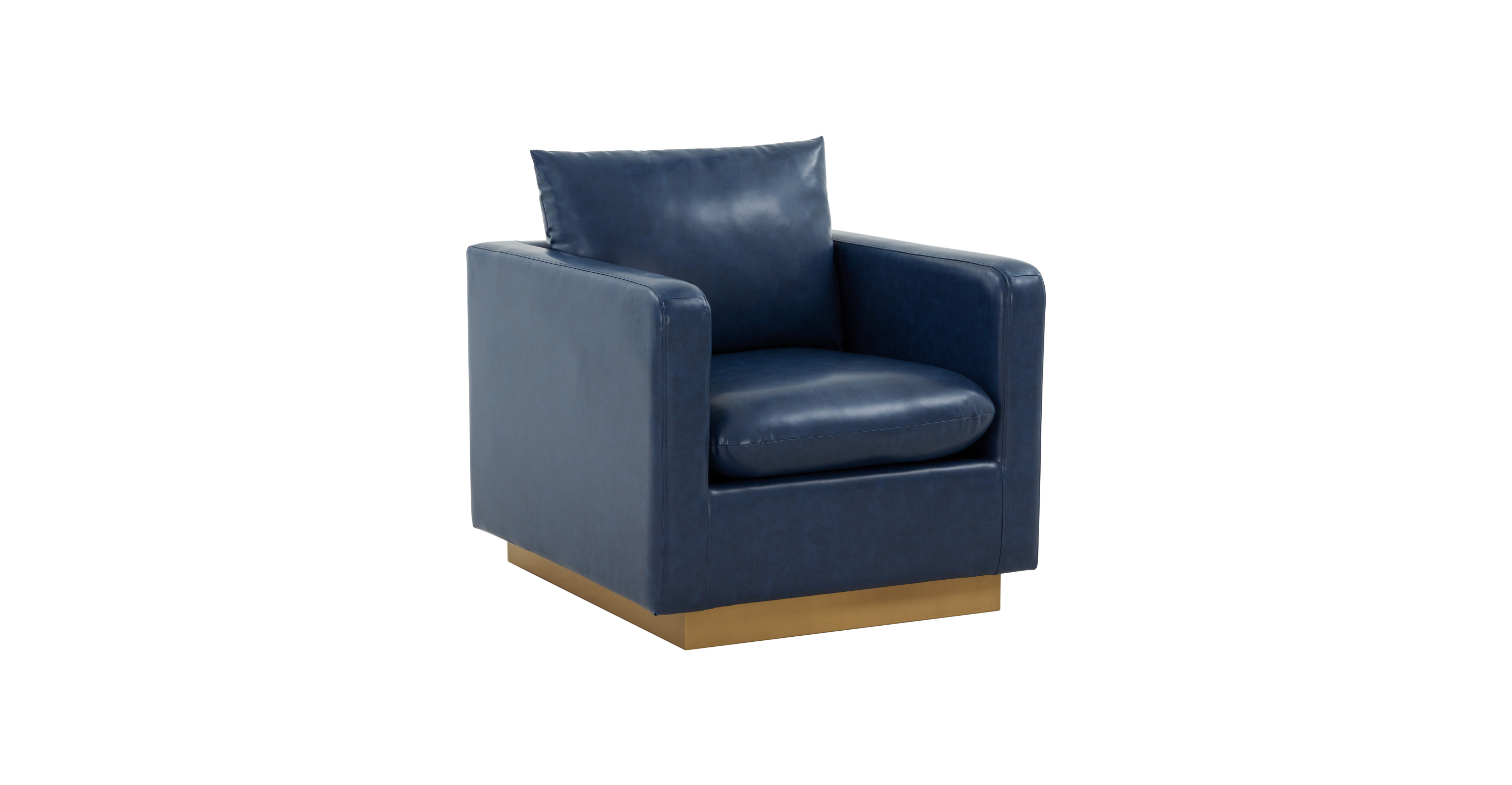 Nervo Modern Mid-Century Upholstered Velvet/Leather Accent Chair with Gold Base Navy Blue / Leather