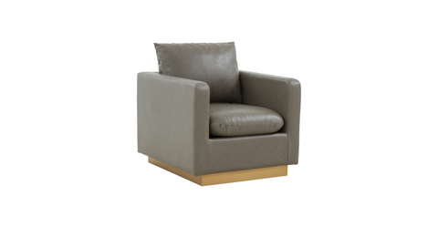 Nervo Modern Mid-Century Upholstered Velvet/Leather Accent Chair with Gold Base Grey / Leather