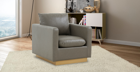 Nervo Modern Mid-Century Upholstered Velvet/Leather Accent Chair with Gold Base Grey / Leather