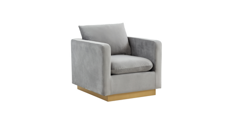 Nervo Modern Mid-Century Upholstered Velvet/Leather Accent Chair with Gold Base Light Grey / Velvet