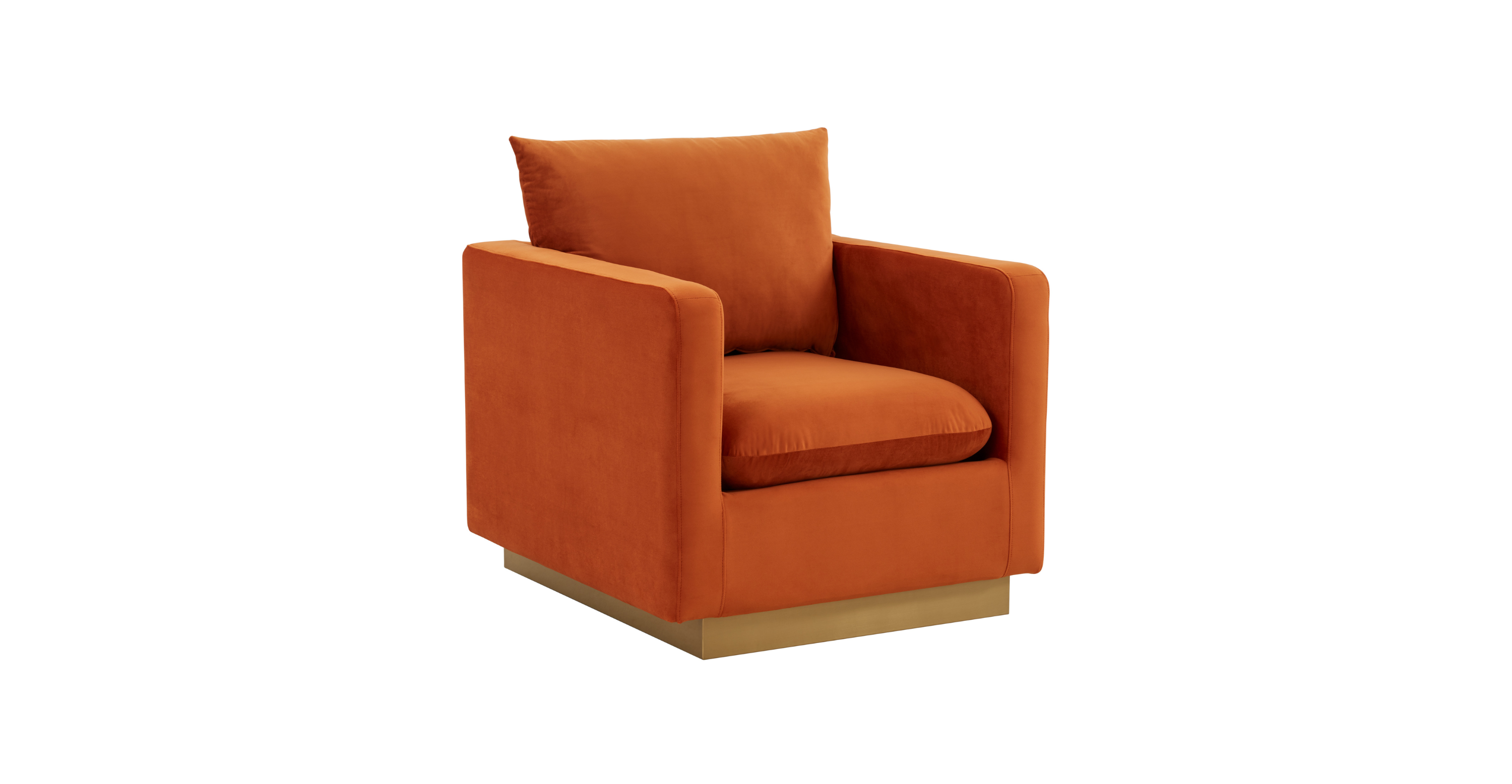 Nervo Modern Mid-Century Upholstered Velvet/Leather Accent Chair with Gold Base Orange Marmalade / Velvet