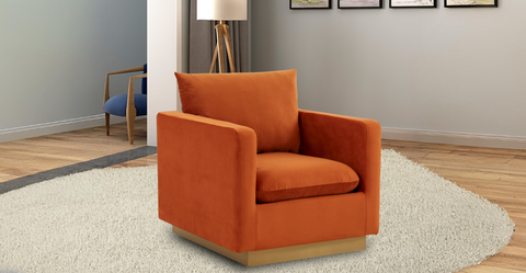 Nervo Modern Mid-Century Upholstered Velvet/Leather Accent Chair with Gold Base Orange Marmalade / Velvet