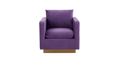 Nervo Modern Mid-Century Upholstered Velvet/Leather Accent Chair with Gold Base Purple / Velvet