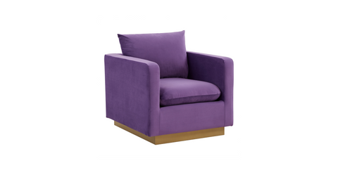 Nervo Modern Mid-Century Upholstered Velvet/Leather Accent Chair with Gold Base Purple / Velvet