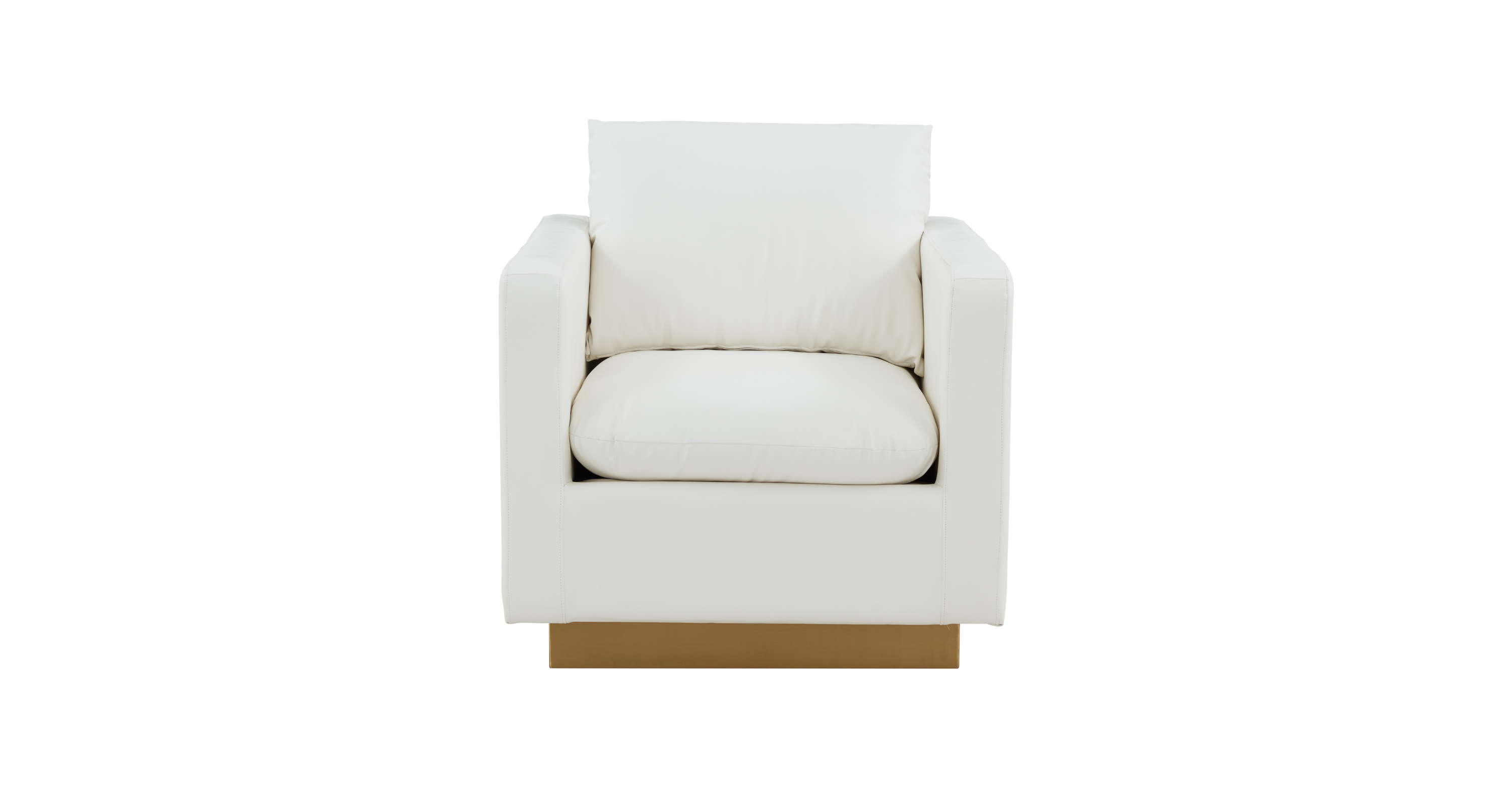 Nervo Modern Mid-Century Upholstered Velvet/Leather Accent Chair with Gold Base White / Leather