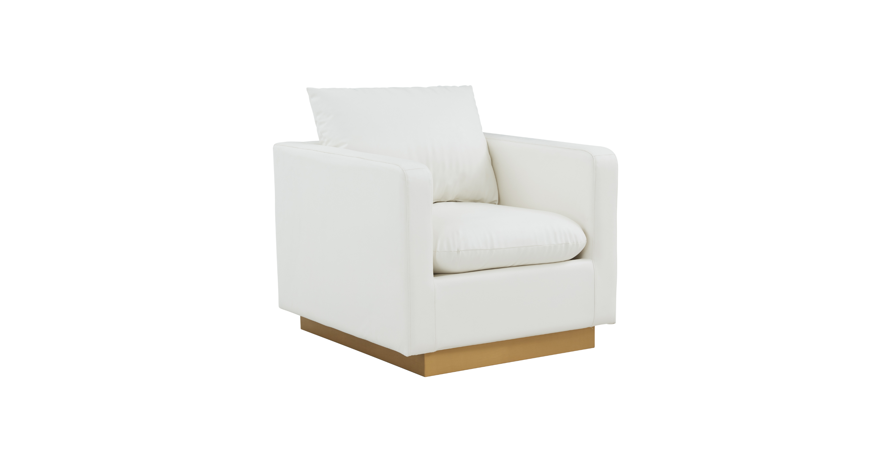 Nervo Modern Mid-Century Upholstered Velvet/Leather Accent Chair with Gold Base White / Leather