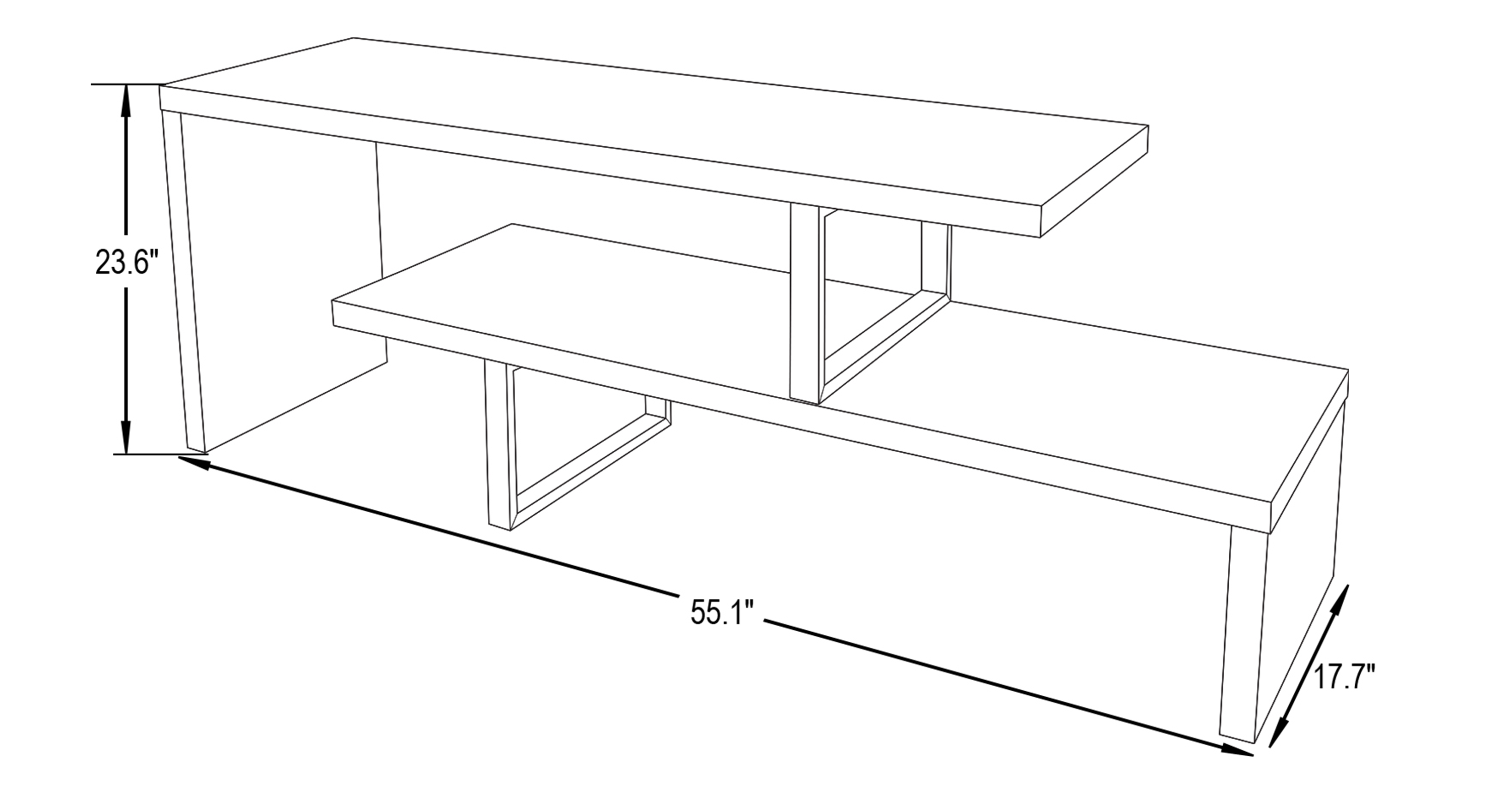 Orford Mid-Century Modern TV Stand with MDF Shelves and Powder Coated Iron Legs for Living Room Ebony