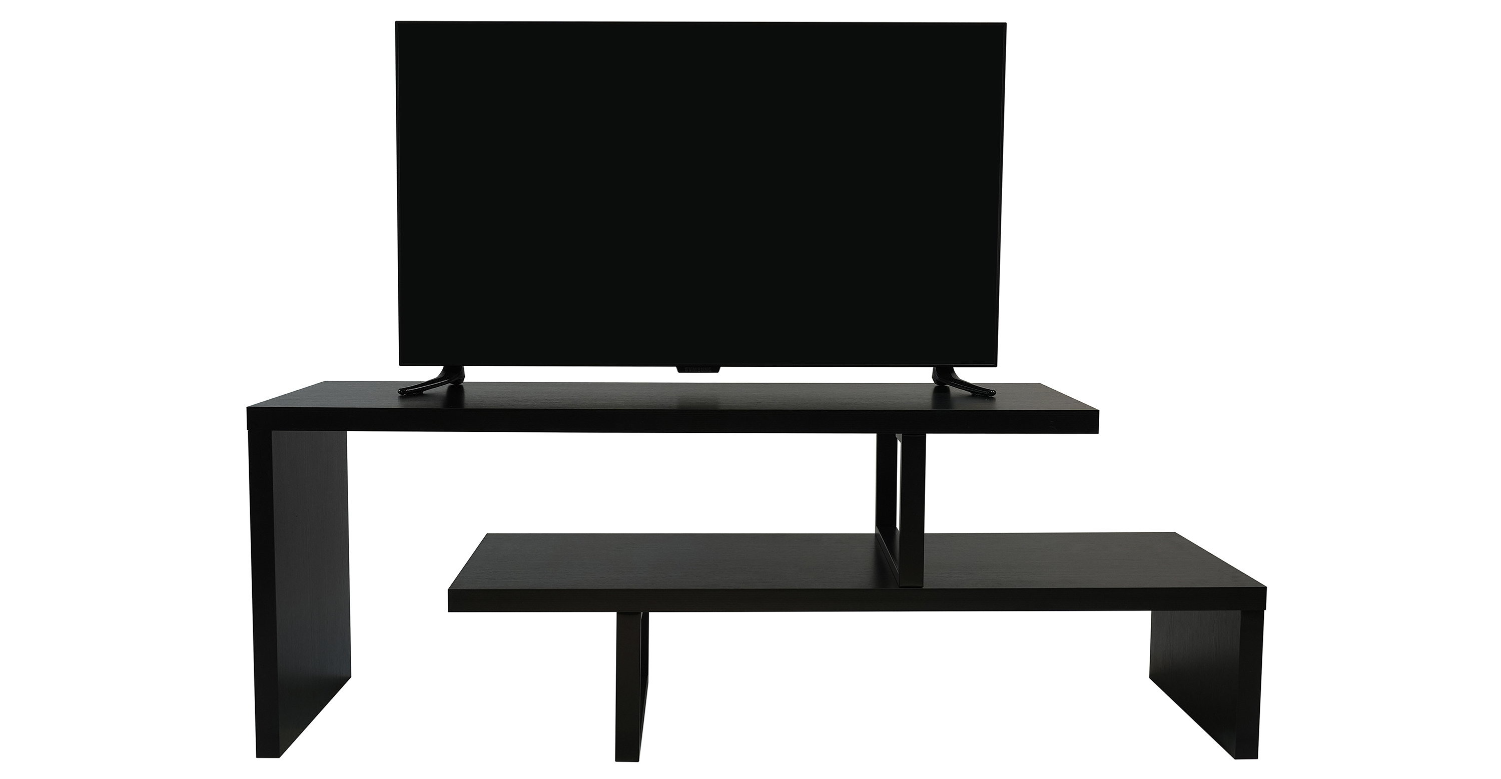 Orford Mid-Century Modern TV Stand with MDF Shelves and Powder Coated Iron Legs for Living Room Ebony