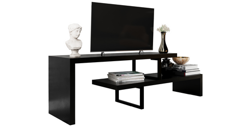 Orford Mid-Century Modern TV Stand with MDF Shelves and Powder Coated Iron Legs for Living Room Ebony